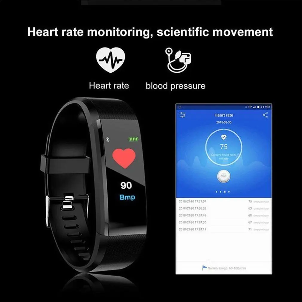 

115 Plus LED Fitness Watch Smartband Wristband Pedometer Calories Waterproof Vibration Reminder Touch Button For Android & iOS