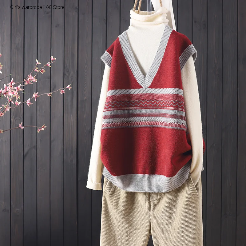 autumn new products loose stitching jacquard Pullover knitted waistcoat women's sleeveless leisure art vest
autumn new products loose stitching jacquard Pullover knitted waistcoat women's sleeveless leisure art vest