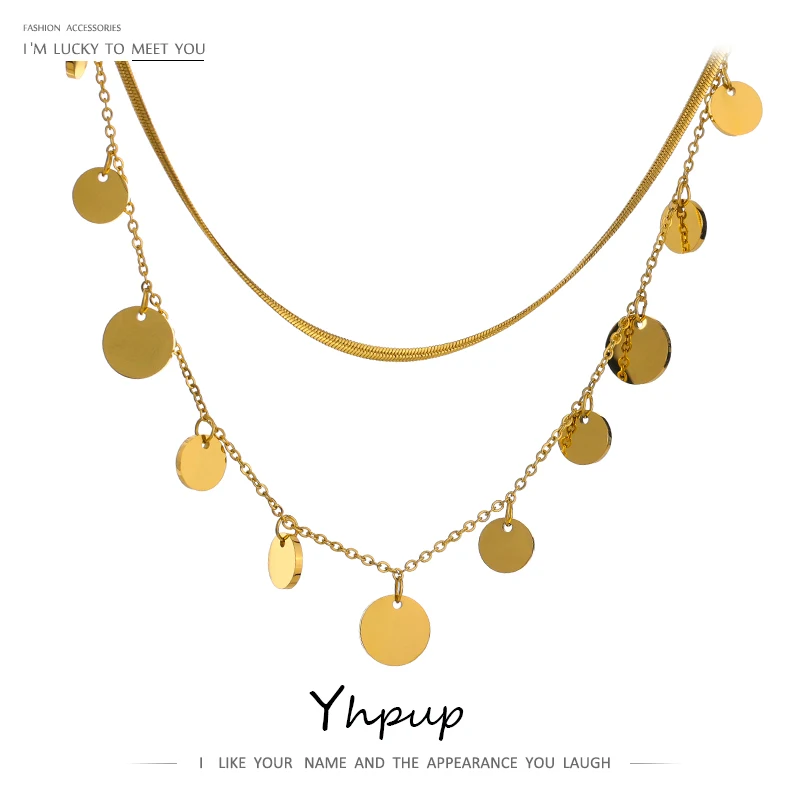 Yhpup Trendy Coin Round Pendant Necklace Chain Women Stainless Steel Waterproof Collar Necklace Metal Titanium Steel Jewelry
Yhpup Trendy Coin Round Pendant Necklace Chain Women Stainless Steel Waterproof Collar Necklace Metal Titanium Steel Jewelry