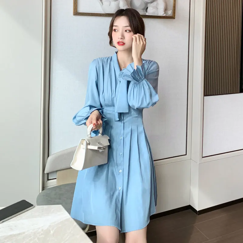 Винтажное шикарное Платье До Колена, женское элегантное платье с бантом на воротнике и высокой талией, Осеннее праздвечерние чное синее пла... 
Винтажное шикарное Платье До Колена, женское элегантное платье с бантом на воротнике и высокой талией, Осеннее праздвечерние чное синее пла...