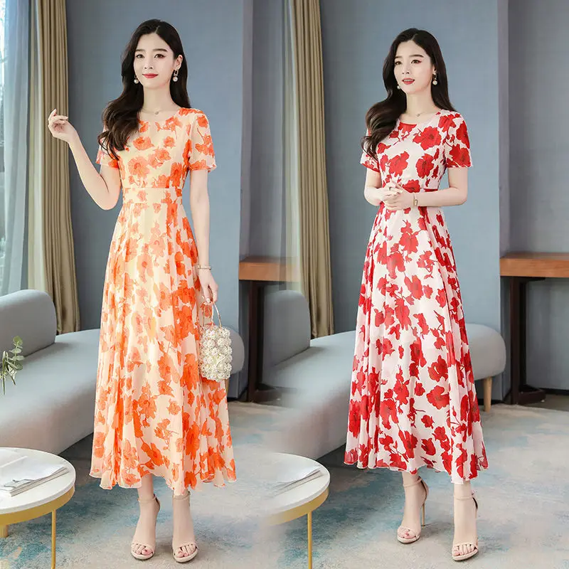 Dress Women Summer New Style Temperament Women's Waist Waist Slimming Printed Skirt Short Sleeve Round Neck Large Swing Skirt
Dress Women Summer New Style Temperament Women's Waist Waist Slimming Printed Skirt Short Sleeve Round Neck Large Swing Skirt