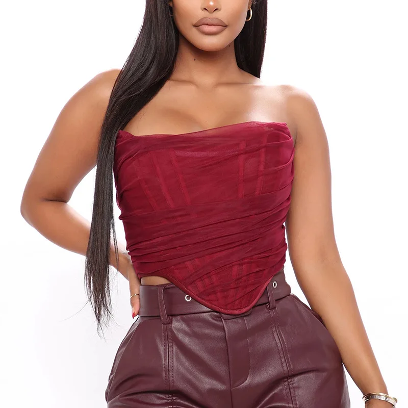 WEPBEL T-shirt Summer Fashion Sleeveless Slash Neck Strapless Short T-shirt Women's Sexy Solid Color Mesh Stitching Vest
WEPBEL T-shirt Summer Fashion Sleeveless Slash Neck Strapless Short T-shirt Women's Sexy Solid Color Mesh Stitching Vest