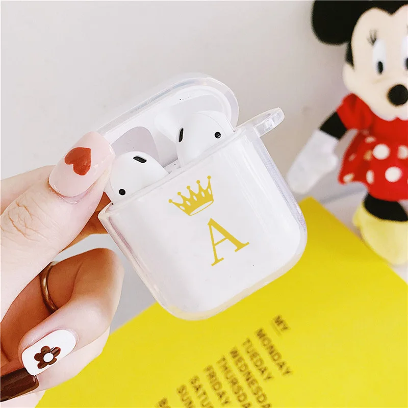 Симпатичные золотые чехлы для наушников с короной и надписью Airpods 2 1 мультяшный
