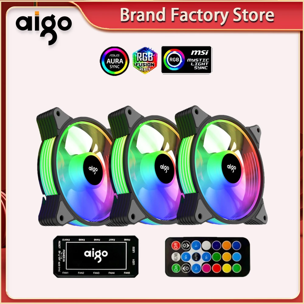 

Aigo AR12 120 мм вентилятор охлаждения RGB теплоотвод 3pin 5В аура синхронизация 12 см ПК кулер компьютера argb тихий чехол вентилятор с контроллером