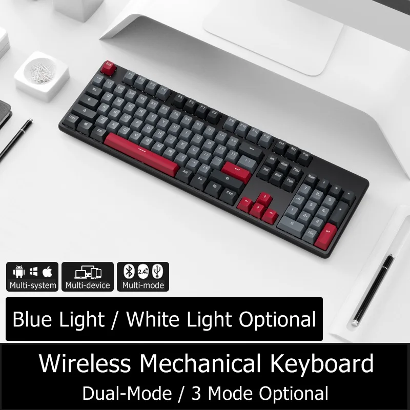 New 104 Key RK989 Bluetooth Wireless/Wired Dual-Mode Metal Panel Mechanical Keyboard for PC,Notebook,Tablet ,Phone PBT Keycaps
New 104 Key RK989 Bluetooth Wireless/Wired Dual-Mode Metal Panel Mechanical Keyboard for PC,Notebook,Tablet ,Phone PBT Keycaps