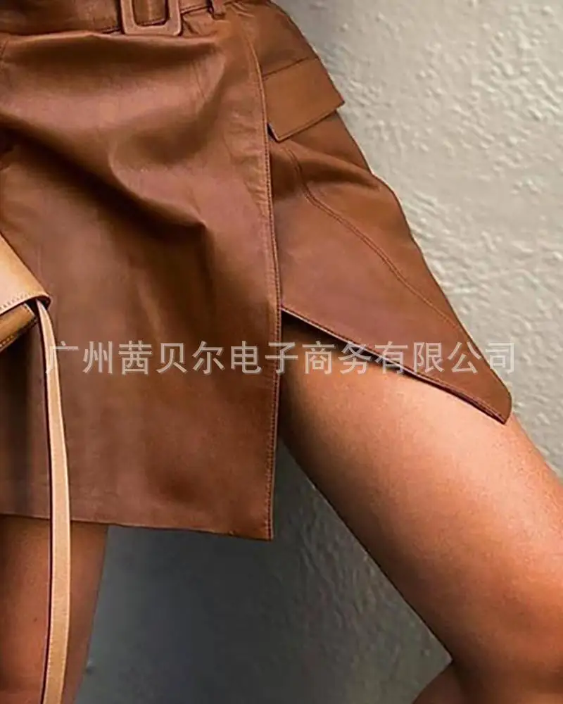 WEPBEL Women High Waist Pocket Fashion Short Skirt New Brown Pu Leather Skirt (with Belt)
WEPBEL Women High Waist Pocket Fashion Short Skirt New Brown Pu Leather Skirt (with Belt)