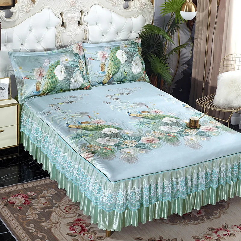 1pc Bed Skirt +2pcs Pillowcases New Arrival Summer Ice Silk Bed Skirt King Queen Size Soft and Cool Bedspread 
1pc Bed Skirt +2pcs Pillowcases New Arrival Summer Ice Silk Bed Skirt King Queen Size Soft and Cool Bedspread