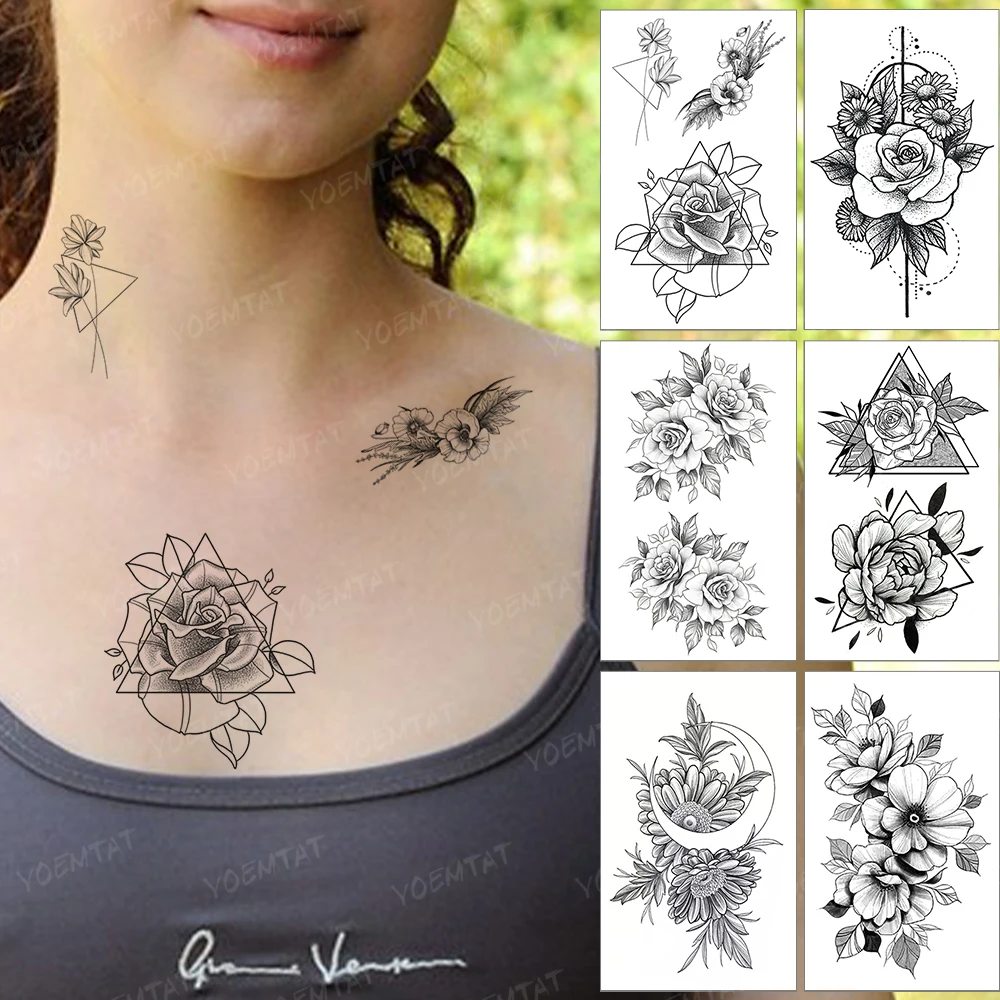 Waterproof Temporary Tattoo Stickers Ladies Flash Tatoo Geometric Lines Rose Neck Shoulder Arm Men Women Children Fake Tatto
Waterproof Temporary Tattoo Stickers Ladies Flash Tatoo Geometric Lines Rose Neck Shoulder Arm Men Women Children Fake Tatto