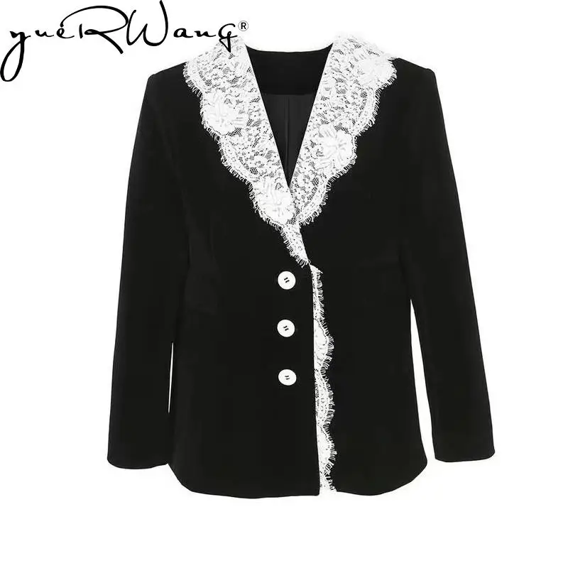 YUERWANG Women Blazer Lace Stitched Single Breasted Fashion Ladies Suit Coat Full Sleeve Loose Female Jacket Spring Autumn 2022
YUERWANG Women Blazer Lace Stitched Single Breasted Fashion Ladies Suit Coat Full Sleeve Loose Female Jacket Spring Autumn 2022
