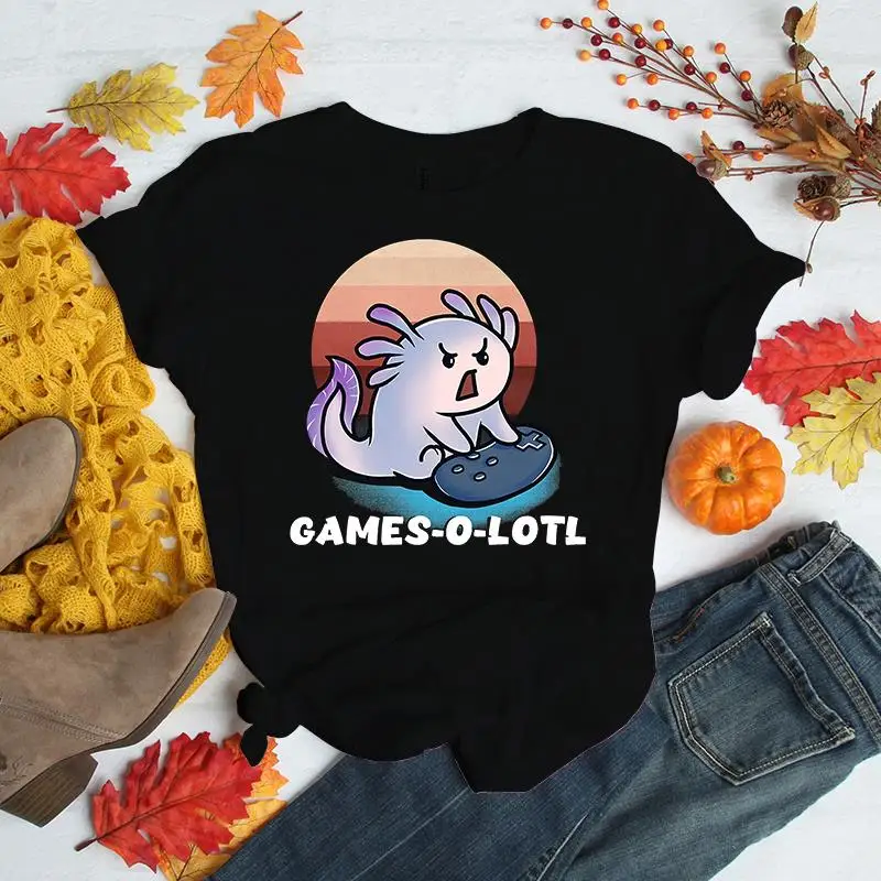 Women T-shirts Gamesolotl Axolotl Video Gamer Fashion Female T-shirt Short Sleeve Black White Lady Tshirt Summer Basic Tees
Women T-shirts Gamesolotl Axolotl Video Gamer Fashion Female T-shirt Short Sleeve Black White Lady Tshirt Summer Basic Tees