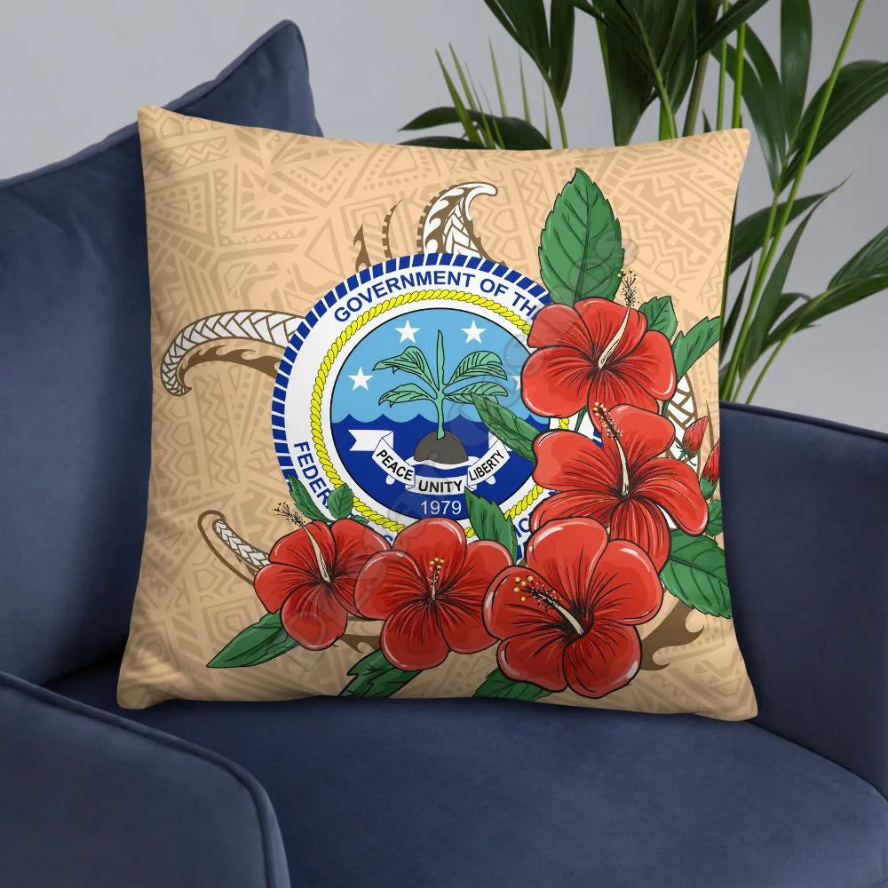 

Federated States of Micronesia Pillow Hibiscus Coat of Arm Decorative Pillowcases Throw Pillow Cover Home Decoration