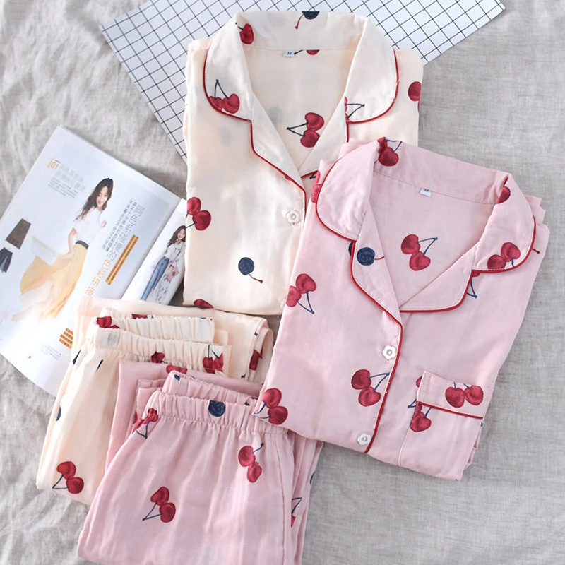 Home service suit cotton double gauze pajamas ladies thin large size washed cotton yarn long sleeve cardigan pijamas women
Home service suit cotton double gauze pajamas ladies thin large size washed cotton yarn long sleeve cardigan pijamas women