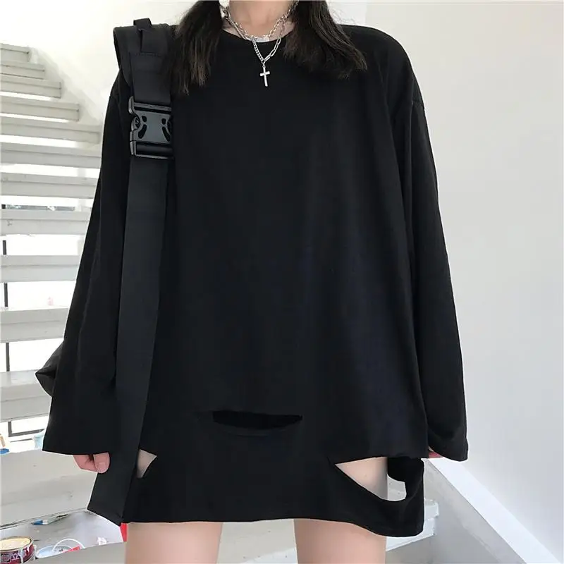 2022 Spring New Korean Harajuku Solid Color Hole Torn Causal Loose Bottoming Shirt Long Sleeve Tshirt O-neck Men Women Tops Tees
2022 Spring New Korean Harajuku Solid Color Hole Torn Causal Loose Bottoming Shirt Long Sleeve Tshirt O-neck Men Women Tops Tees