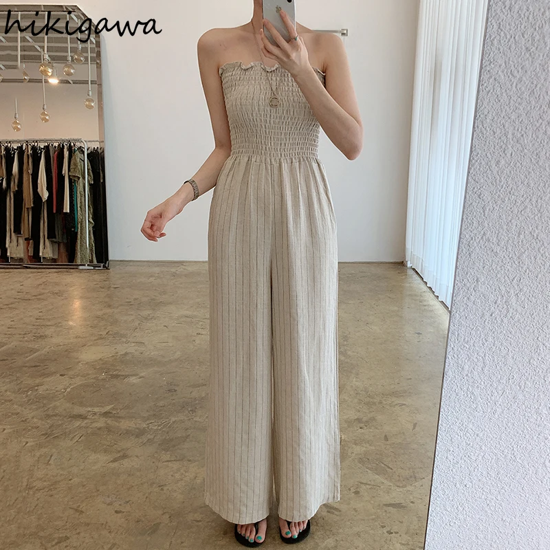 Hikigawa Combinaison Femme Korean Elegant Striped Tube Top Pleated High Waist Loose Overalls for Women Fashion Wide Leg Jumpsuit
Hikigawa Combinaison Femme Korean Elegant Striped Tube Top Pleated High Waist Loose Overalls for Women Fashion Wide Leg Jumpsuit