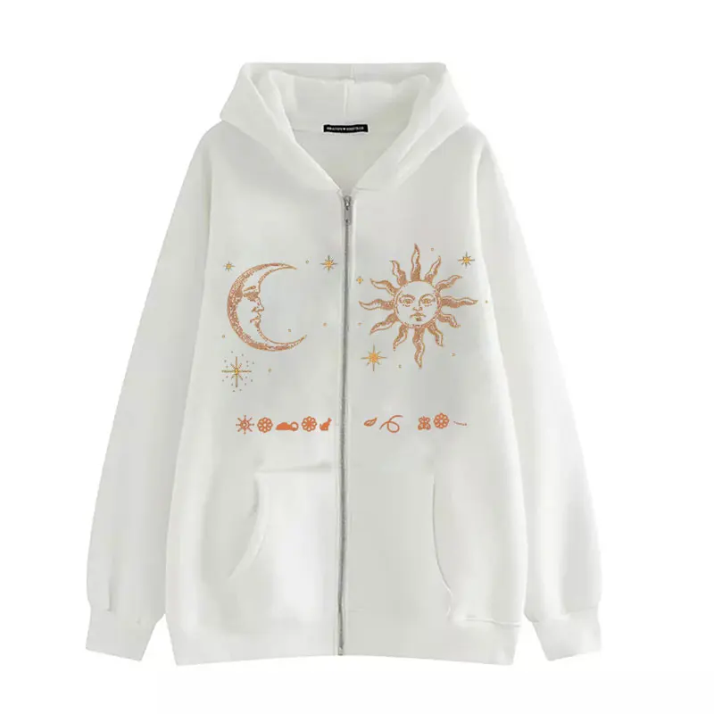 Harajuku Sun Moon Featured patterns Retro Zip Jacket Long sleeve Top Oversized Jacket Women Hoodie High-quality Ladies coat
Harajuku Sun Moon Featured patterns Retro Zip Jacket Long sleeve Top Oversized Jacket Women Hoodie High-quality Ladies coat