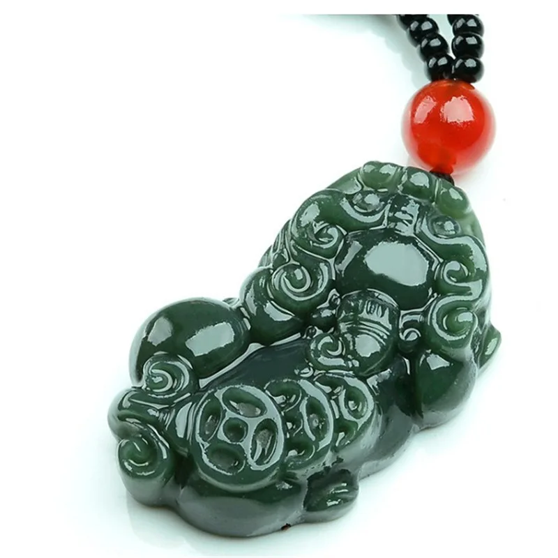 

Natural Hetian Jade Green Pixiu Pendant Necklace Men Charms Healing Jewelry Women Accessories Hand-carved Luck Amulet Gifts