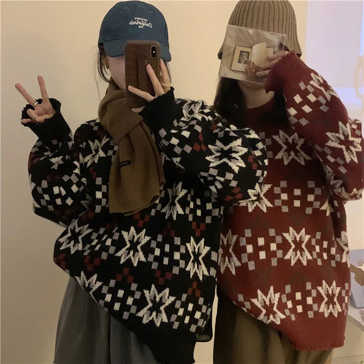 Autumn Winter Loose Christmas Snowflake Knitting Sweater Women Fashion Casual Long-Sleeved Pullover Female Coat
Autumn Winter Loose Christmas Snowflake Knitting Sweater Women Fashion Casual Long-Sleeved Pullover Female Coat