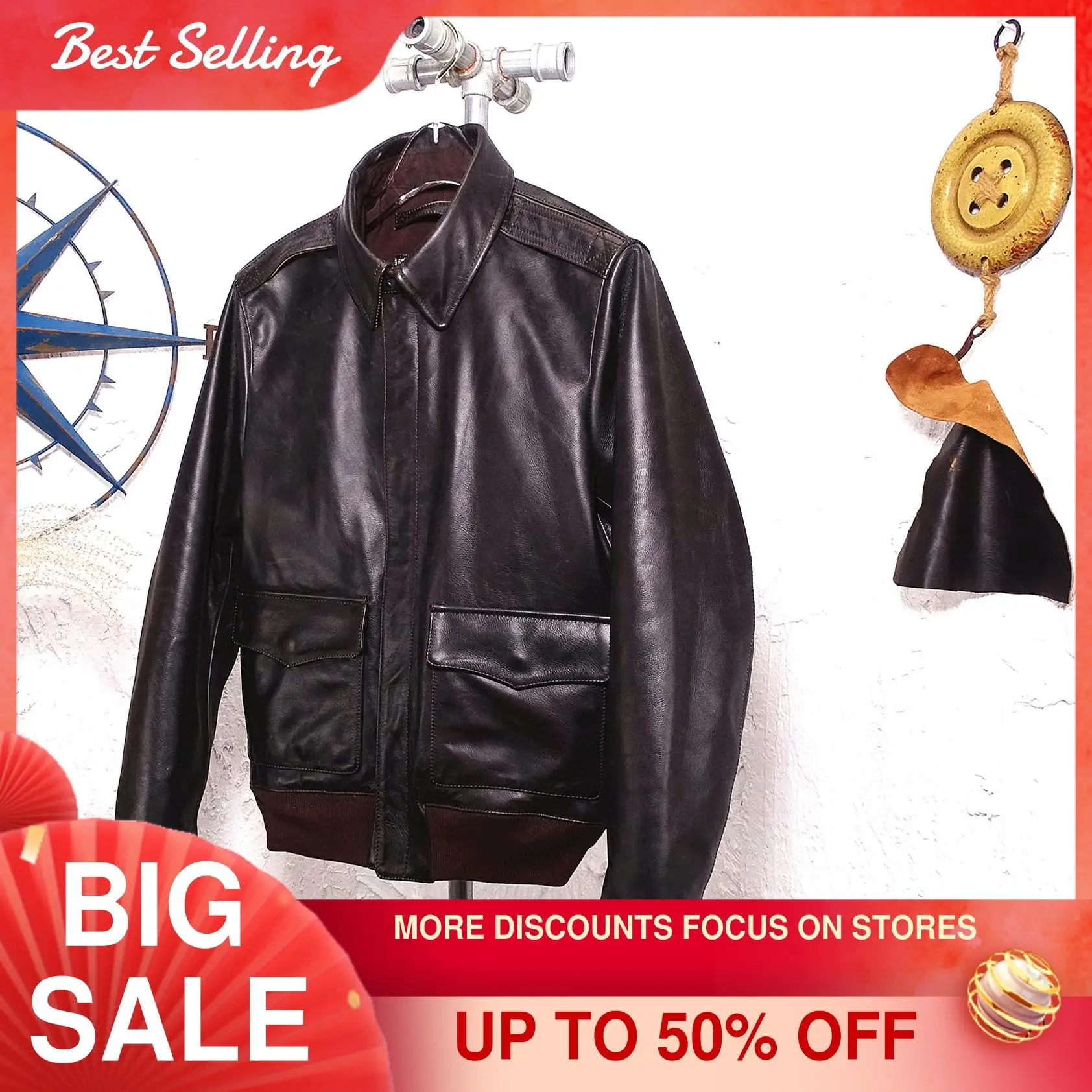 2021 Dark Brown Military Style A2 Pilot Leather Jacket Plus Size 4XL Genuine Natural Cowhide Autumn USAF Aviation Coat Hot Sale
2021 Dark Brown Military Style A2 Pilot Leather Jacket Plus Size 4XL Genuine Natural Cowhide Autumn USAF Aviation Coat Hot Sale