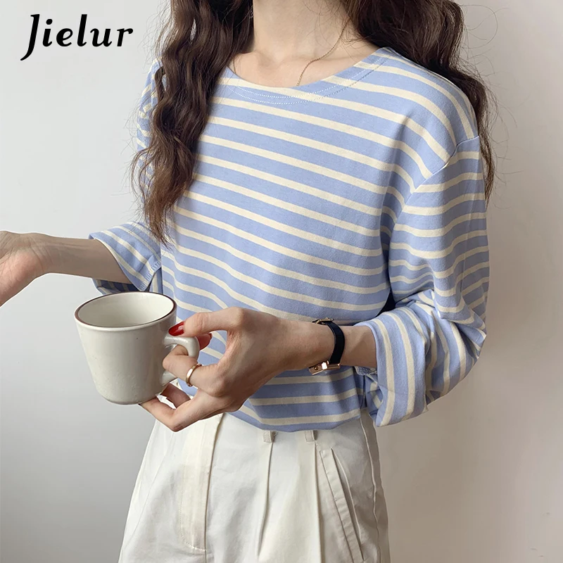 Jielur Korean Fashion Striped T-shirt Autumn Long Sleeve Women's Top Loose Casual Cotton T-shirt Female Blue Orange S-XL
Jielur Korean Fashion Striped T-shirt Autumn Long Sleeve Women's Top Loose Casual Cotton T-shirt Female Blue Orange S-XL
