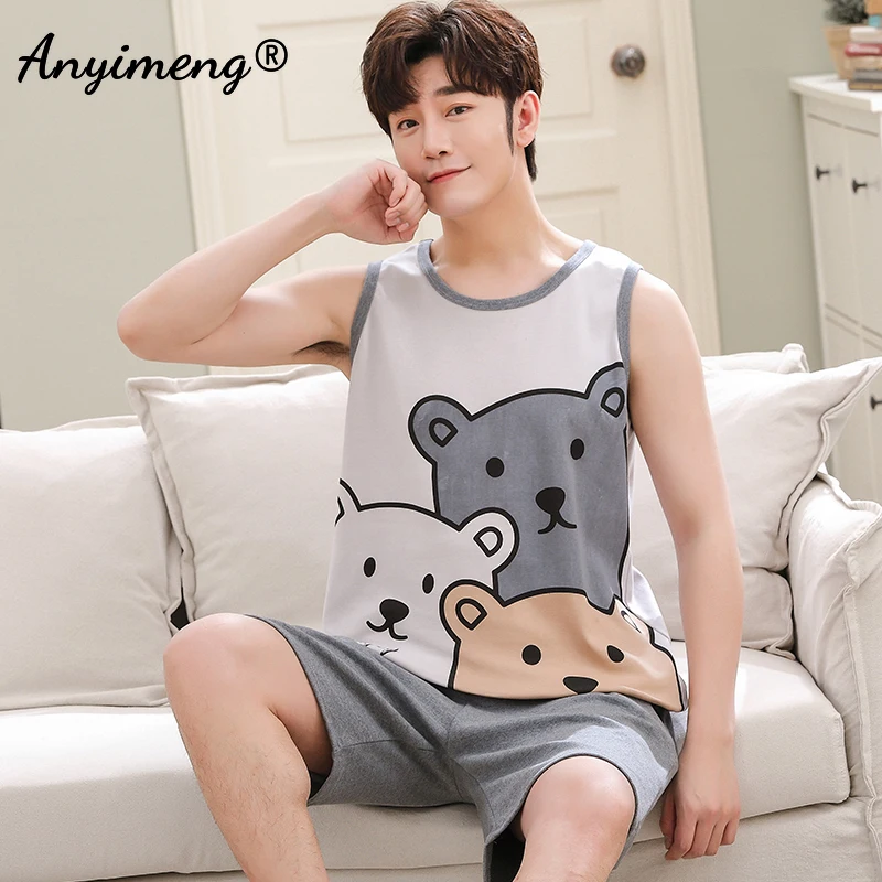 Summer New Men's Fashion Plus Size Pyjamas Set Cotton Sleeveless Short Pant Homesuit Mens Casual Pajamas Cartoon Print Sleepwear
Summer New Men's Fashion Plus Size Pyjamas Set Cotton Sleeveless Short Pant Homesuit Mens Casual Pajamas Cartoon Print Sleepwear