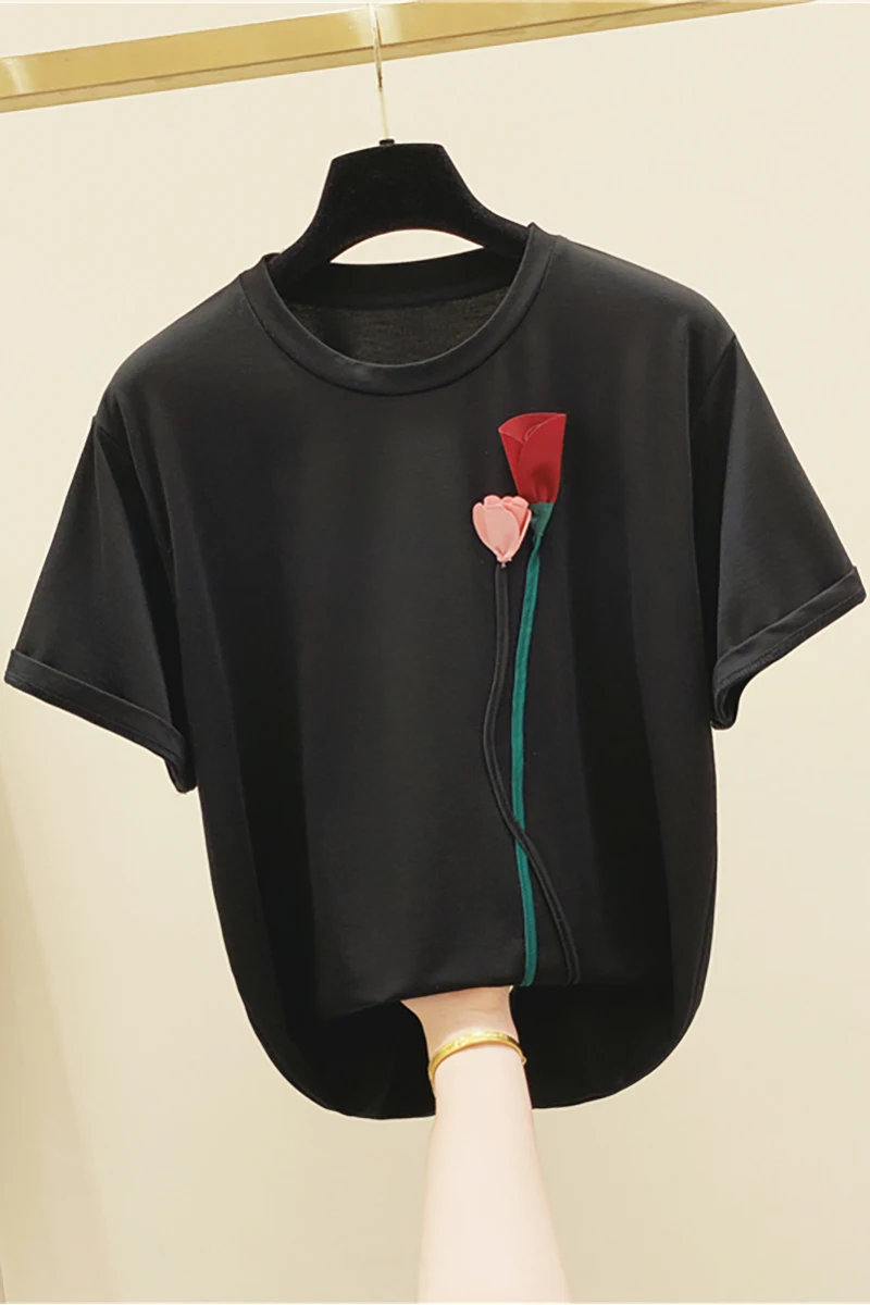 Three-Dimensional Flowers Decorate Women's Short-Sleeved T-shirt Female 2020 Summer Top Girls Students Balck T-shirt T Shirts
Three-Dimensional Flowers Decorate Women's Short-Sleeved T-shirt Female 2020 Summer Top Girls Students Balck T-shirt T Shirts