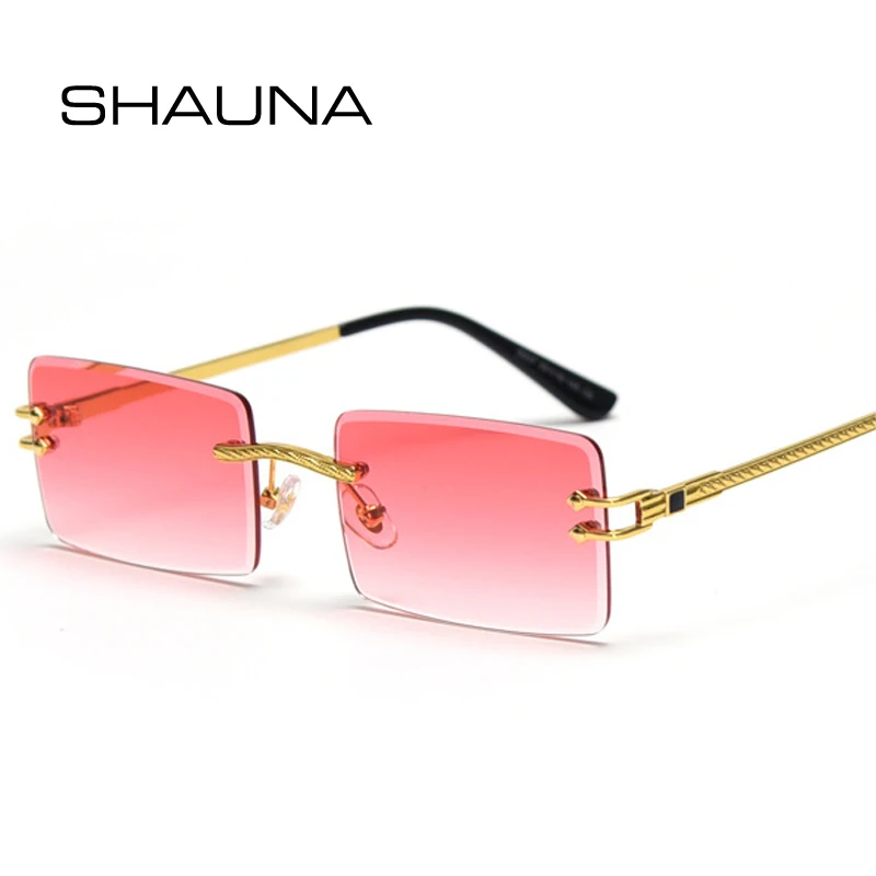 

Мужские и женские очки без оправы SHAUNA, прямоугольные солнцезащитные очки в стиле ретро с зеркальным покрытием и градиентными линзами UV400