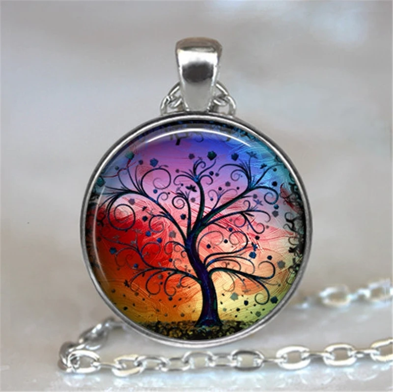 Life Tree Glass Cabochon Statement Necklace & Pendant Jewelry Vintage Silver Chain Choker For Women | Украшения и аксессуары