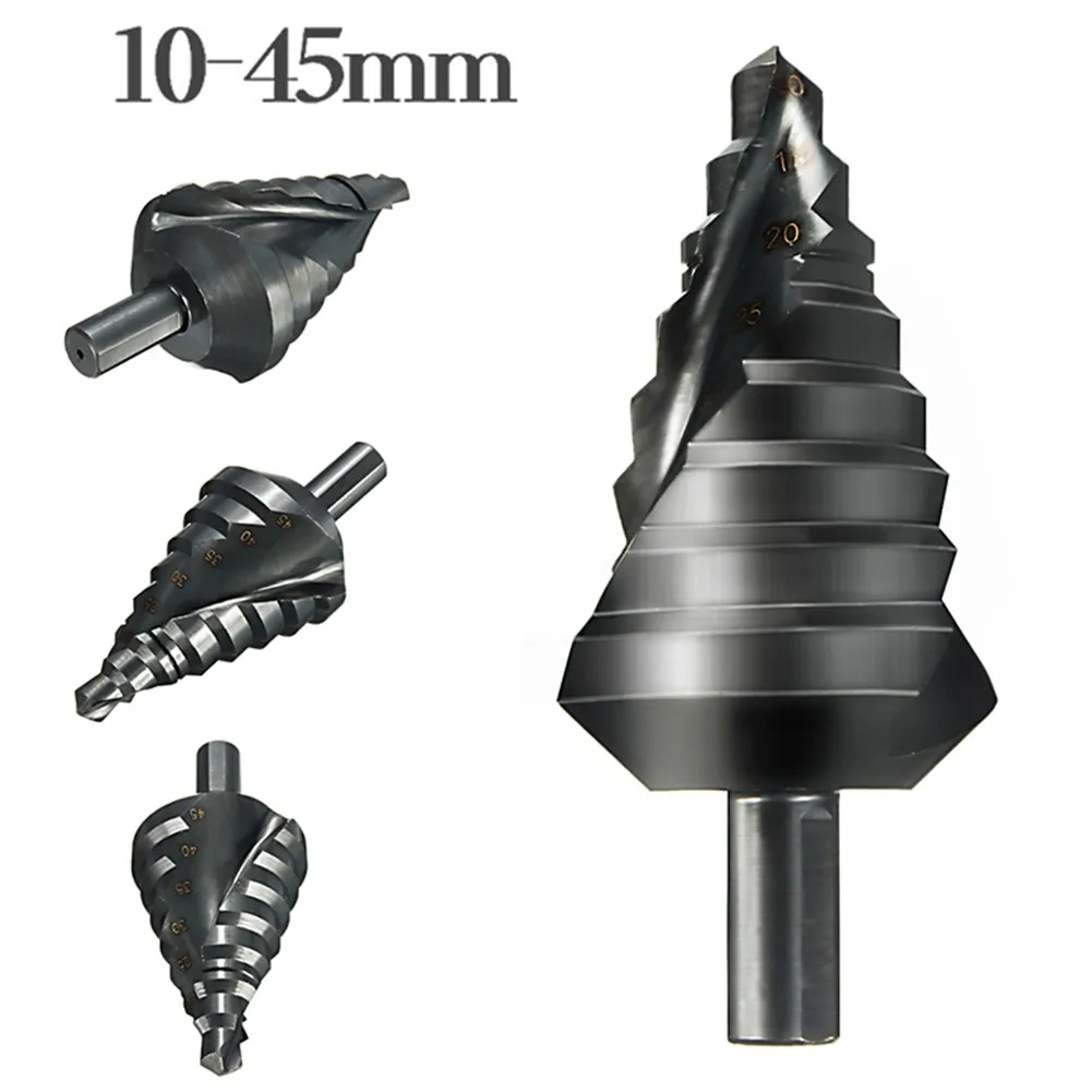 1pc Triangle Shank 10-45MM 8 Steps HSS Spiral Groove Step Cone Drill Bit Hole Opener Wood Cutter Titanium Drill Bit
1pc Triangle Shank 10-45MM 8 Steps HSS Spiral Groove Step Cone Drill Bit Hole Opener Wood Cutter Titanium Drill Bit