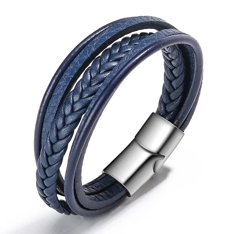 Braided Blue Color Leather Bracelets for Men Armband Heren Trendy Genuine Leather Bracelets with Magnetic Buckle
Braided Blue Color Leather Bracelets for Men Armband Heren Trendy Genuine Leather Bracelets with Magnetic Buckle