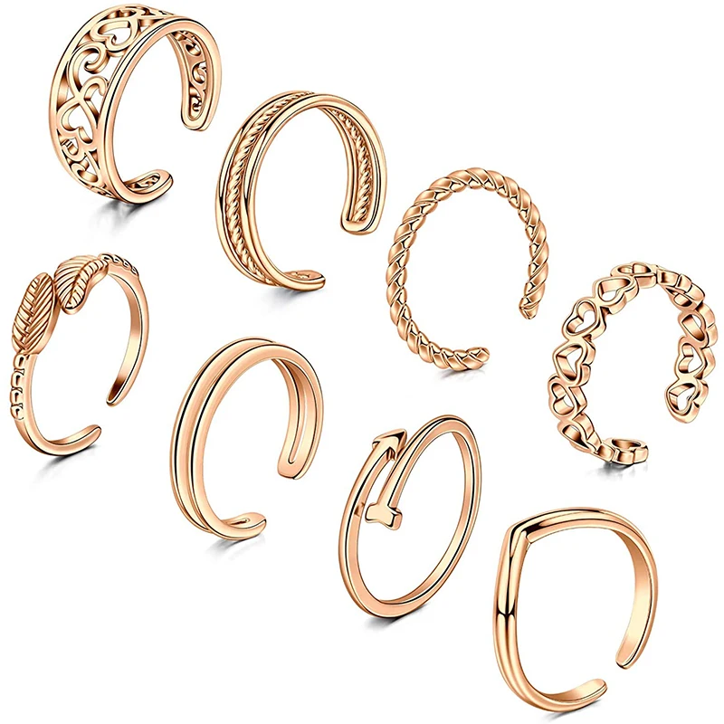 Open Toe Rings Set Hypoallergenic Adjustable Heart Leaf Arrow Style Fingers Joint Tail Ring Band Sandals Foot Jewelry 8-10 Pcs
Open Toe Rings Set Hypoallergenic Adjustable Heart Leaf Arrow Style Fingers Joint Tail Ring Band Sandals Foot Jewelry 8-10 Pcs