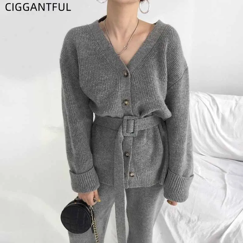 Fashion V Neck Lace Up Long Sleeve Knitted Jacket Cardigan High Waist Mopping Wide Leg Pants Trousers Korean Chic Two Piece Set 
Fashion V Neck Lace Up Long Sleeve Knitted Jacket Cardigan High Waist Mopping Wide Leg Pants Trousers Korean Chic Two Piece Set