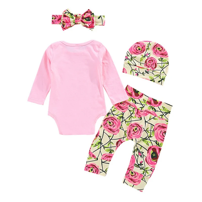 Baby Girl Clothing Newborn Kids Baby Girls Outfits Clothes Romper Bodysuit+Rose Print Pants+Headband+Hat Set 
Baby Girl Clothing Newborn Kids Baby Girls Outfits Clothes Romper Bodysuit+Rose Print Pants+Headband+Hat Set