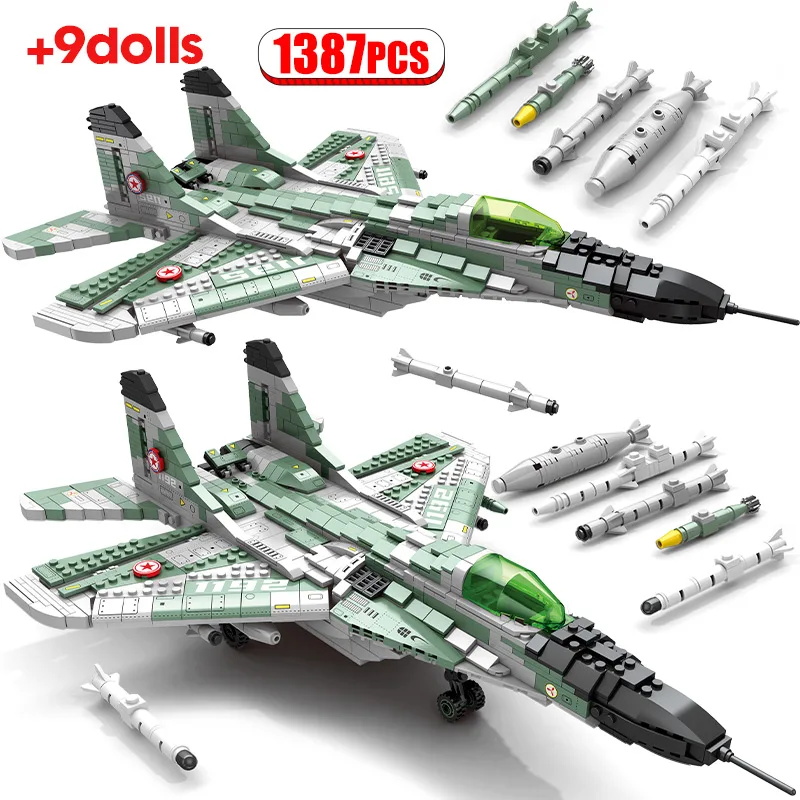 1387pcs City WW2 Police Weapon MIG-29 Aircraft Fighter Building Blocks Technical Military Airplane Figures Bricks For Children
1387pcs City WW2 Police Weapon MIG-29 Aircraft Fighter Building Blocks Technical Military Airplane Figures Bricks For Children