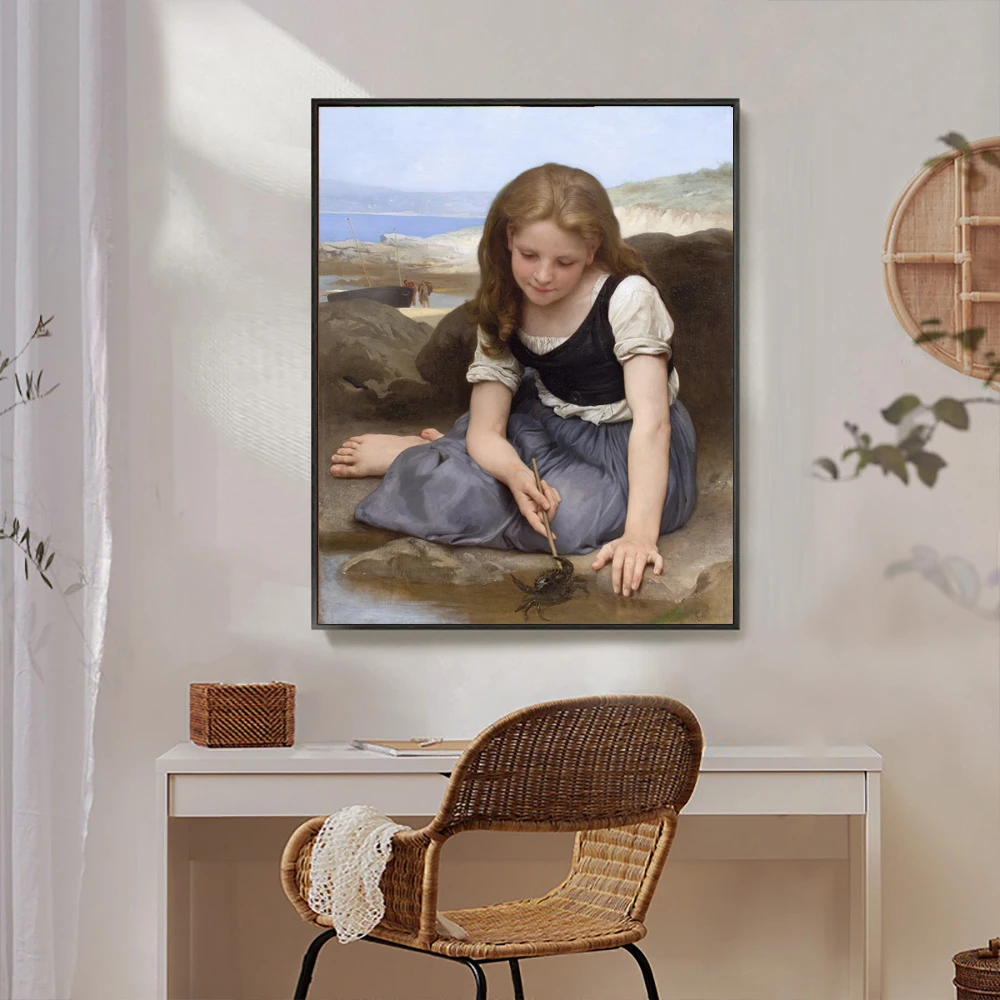 

Famous Oil Painting Le crabe by William Adolphe Bouguereau Portrait Poster and Print Canvas Wall Art for Living Room Home Decor