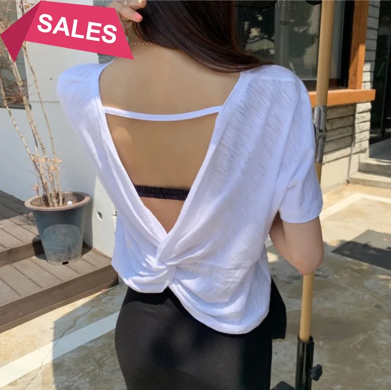 Женский топ с коротким рукавом, летний свободный красный топ в Корейском стиле, с открытой спиной, 2021 
Женский топ с коротким рукавом, летний свободный красный топ в Корейском стиле, с открытой спиной, 2021