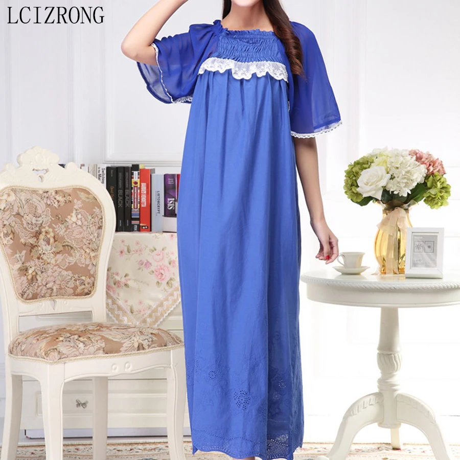 Spring Cotton Long Women Night Dress Summer Short Sleeve Hollow Out Sleepwear Dress Loose Nightgown Plus Size
Spring Cotton Long Women Night Dress Summer Short Sleeve Hollow Out Sleepwear Dress Loose Nightgown Plus Size