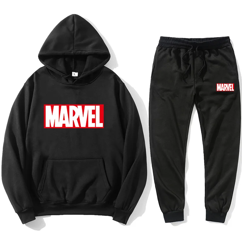 Marvell Sweatshirt + jogger men's long sleeve Hoodie + Pants Black women's Pullover sportswear casual suit printed Hoodie
Marvell Sweatshirt + jogger men's long sleeve Hoodie + Pants Black women's Pullover sportswear casual suit printed Hoodie