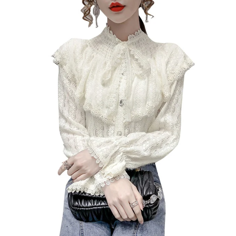 Bow Neck Lace Women Shirts Flare Sleeved Slim White Office Lady Elegant Chiffon All Match Outwear Tops
Bow Neck Lace Women Shirts Flare Sleeved Slim White Office Lady Elegant Chiffon All Match Outwear Tops
