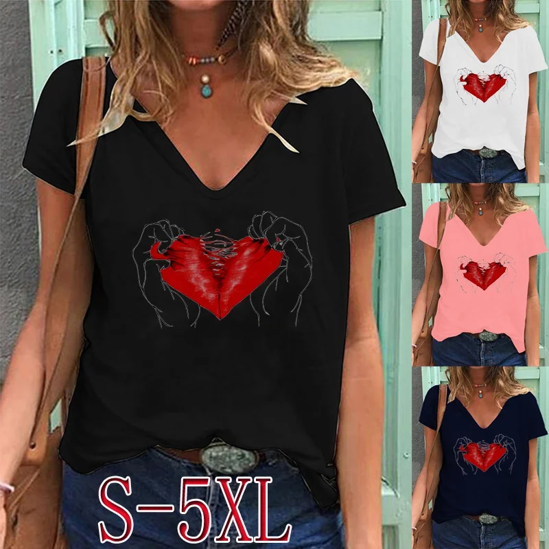 Summer Fashion Women's Printed Short-sleeved Deep V-neck T-shirt Casual Graphic Shirt Loose Solid Color Top
Summer Fashion Women's Printed Short-sleeved Deep V-neck T-shirt Casual Graphic Shirt Loose Solid Color Top