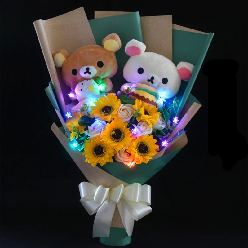 Симпатичный цветочный букет на выпускной плюшевый мишка мягкие животные