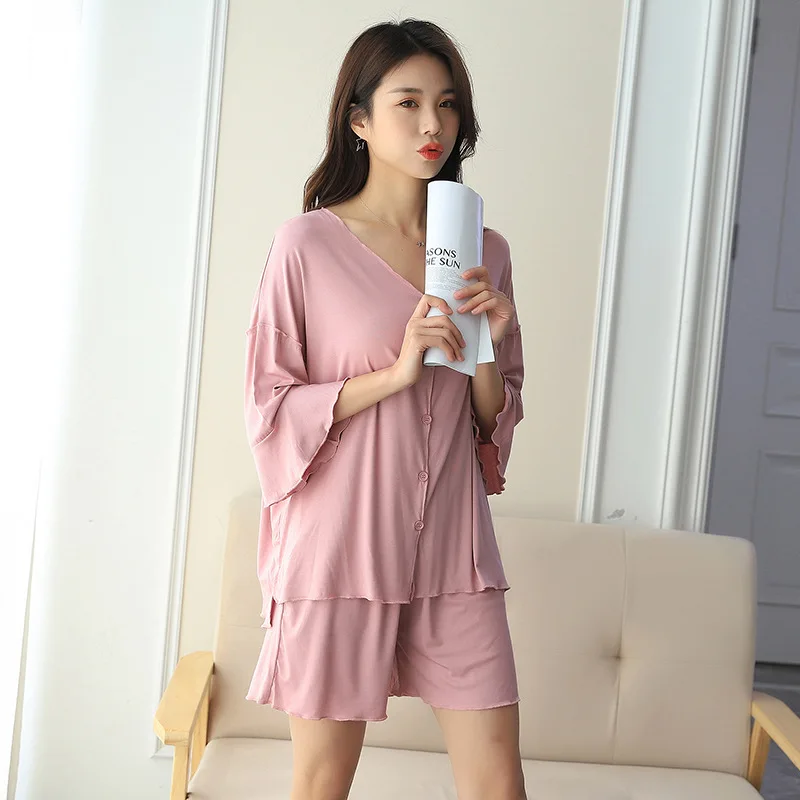 Summer New Soft and Comfortable Pajamas Short-Sleeved Middle-Sleeved Short Ruffled Irregular Tailoring Stretch Ladies Pajamas
Summer New Soft and Comfortable Pajamas Short-Sleeved Middle-Sleeved Short Ruffled Irregular Tailoring Stretch Ladies Pajamas