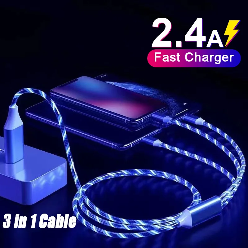 3in1 Flow Luminous Charger Cable Micro USB Type C 8 Pin Cable USB C Wire Mobile Phone charge Type-C Cord For iPhone 12 Xiaomi 11
3in1 Flow Luminous Charger Cable Micro USB Type C 8 Pin Cable USB C Wire Mobile Phone charge Type-C Cord For iPhone 12 Xiaomi 11