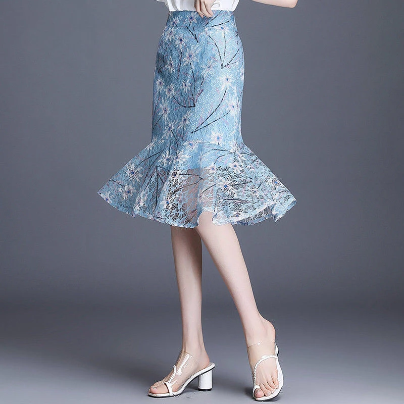 2021 New Summer High Waisted Fishtail Skirt With Lace Ruffle and Buttocks Skirt Medium Length Woman Girl
2021 New Summer High Waisted Fishtail Skirt With Lace Ruffle and Buttocks Skirt Medium Length Woman Girl