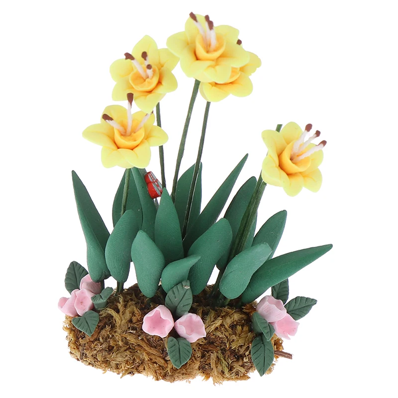 1pc 1:12 DollHouse Miniature Flowers Basket Mini Fruit Basket Flowers Pot Decor Toy