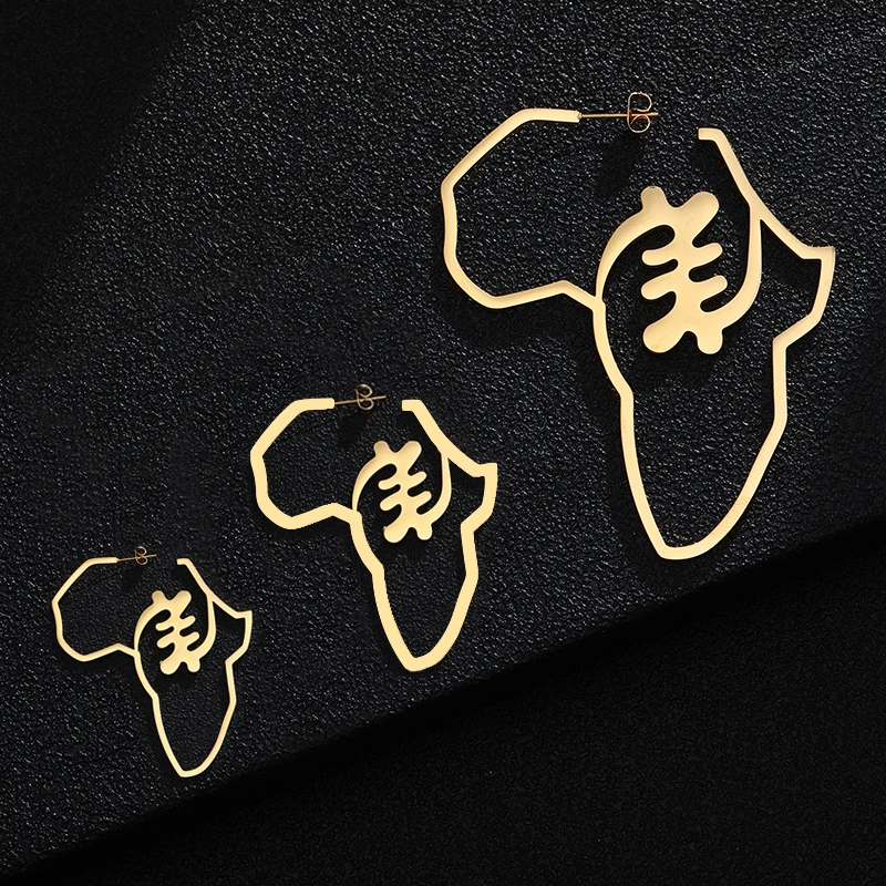 Bigger Africa Map Earrings Gold Color Stainless Steel Adinkra GYE Nyame Symbol Stud Earrings Ghana Ethnic Jewelry Gift
Bigger Africa Map Earrings Gold Color Stainless Steel Adinkra GYE Nyame Symbol Stud Earrings Ghana Ethnic Jewelry Gift