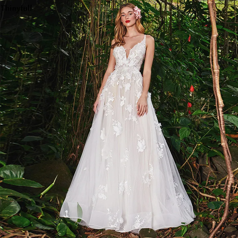 Thinyfull New Beach Wedding Dresses Lace Tulle Country Bohemian A-Line Bride Dress For Women Backless Vestido Mariage Gowns
Thinyfull New Beach Wedding Dresses Lace Tulle Country Bohemian A-Line Bride Dress For Women Backless Vestido Mariage Gowns
