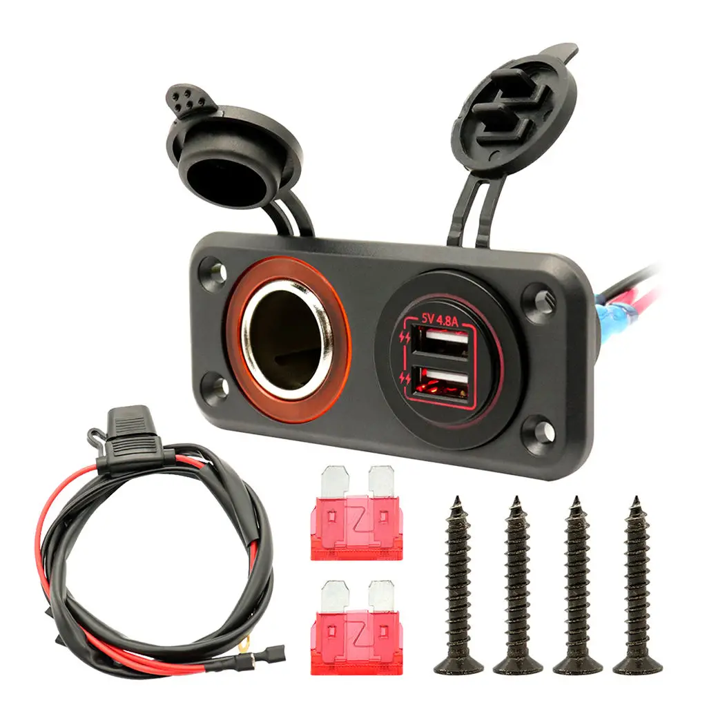 5V 4.8A USB Charger Socket Dual USB Car Power Outlet Waterproof Marine Cigarette Lighter Adapter Panel for Boat ATV RV
5V 4.8A USB Charger Socket Dual USB Car Power Outlet Waterproof Marine Cigarette Lighter Adapter Panel for Boat ATV RV