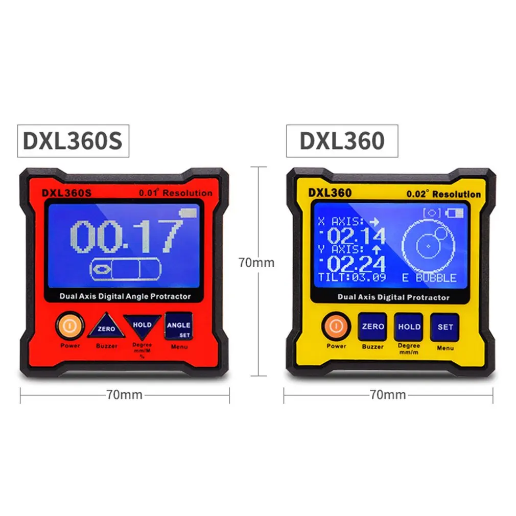 DXL360S Dual-axis Digital Display Level Gauge Angle Protractor Electronic Inclinometer Angle Meter Mini Level Magnetic Base
DXL360S Dual-axis Digital Display Level Gauge Angle Protractor Electronic Inclinometer Angle Meter Mini Level Magnetic Base