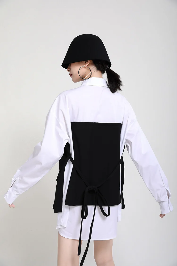 Black Bandage Women Irregular Long Blouse New Lapel Long Sleeve Loose Fit Shirt Fashion Tide Spring Autumn 2021 1DD0341
Black Bandage Women Irregular Long Blouse New Lapel Long Sleeve Loose Fit Shirt Fashion Tide Spring Autumn 2021 1DD0341