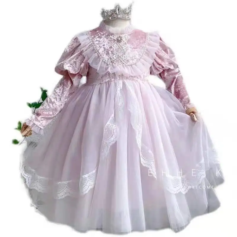 

Toddler Kids Baby Girls Full Puff Sleeve Lace Tiered O-neck Party Clothes Children Princess Dress 18M-7Y